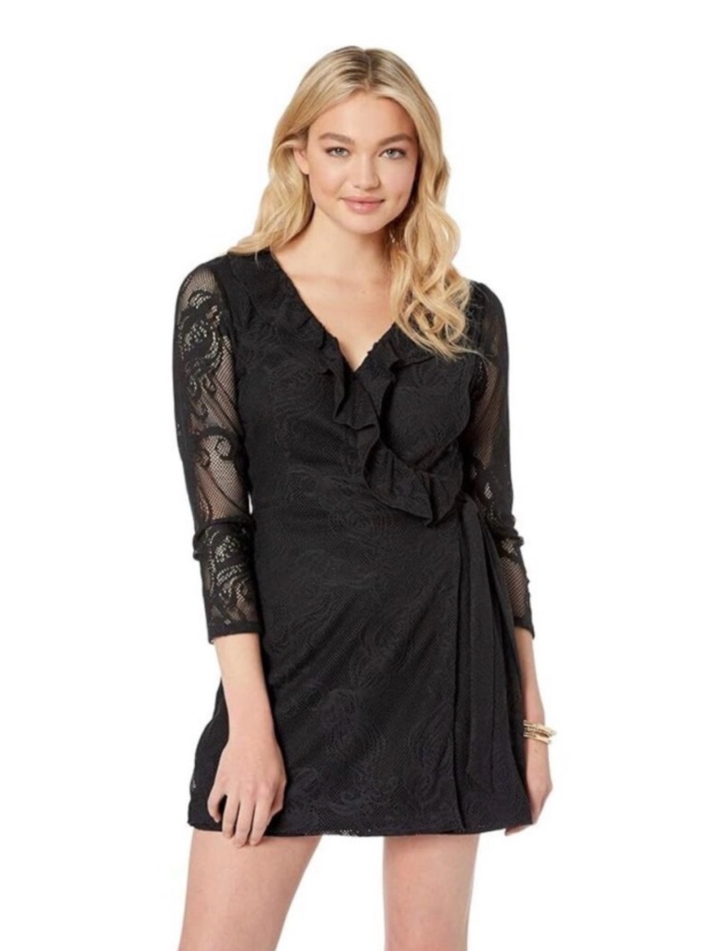 Lilly Pulitzer Black Lace Tiki Wrap Ruffle Romper Dress